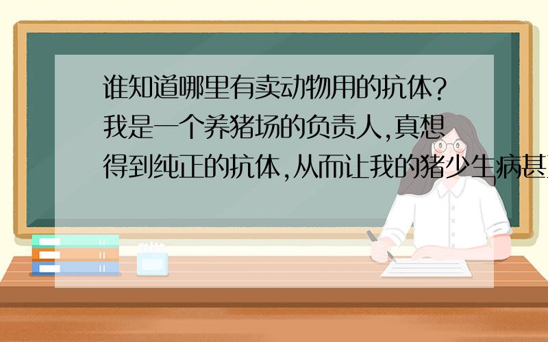 谁知道哪里有卖动物用的抗体?我是一个养猪场的负责人,真想得到纯正的抗体,从而让我的猪少生病甚至不生病.