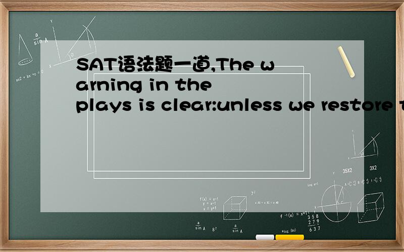 SAT语法题一道,The warning in the plays is clear:unless we restore the integrity of the family,all traditional values will disappear.本句正确,我的问题是：will为什么对,此处难道不是虚拟吗?然后考过SAT的同学能否帮忙