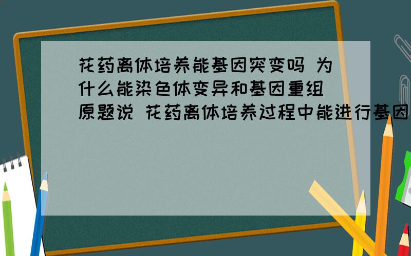 花药离体培养能基因突变吗 为什么能染色体变异和基因重组 原题说 花药离体培养过程中能进行基因重组 染色原题说 花药离体培养过程中能进行基因重组 染色体变异 基因突变 答案让选错