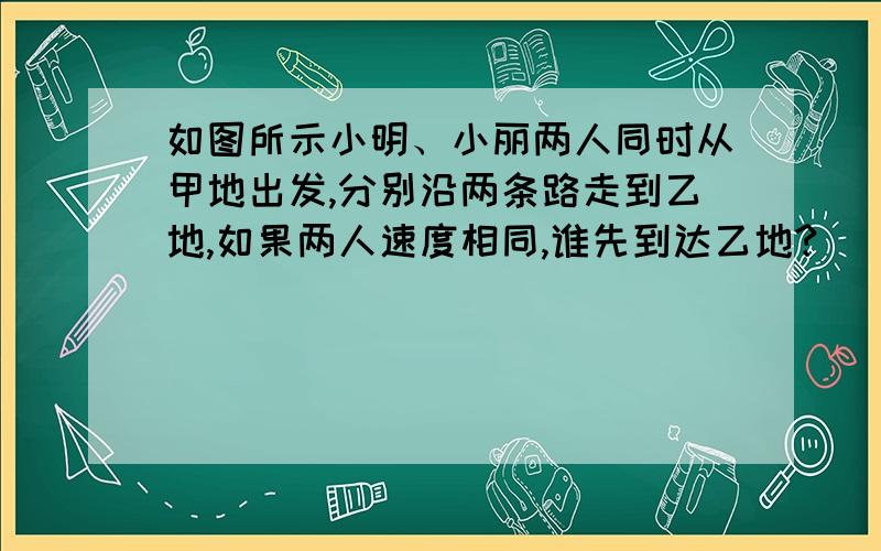 如图所示小明、小丽两人同时从甲地出发,分别沿两条路走到乙地,如果两人速度相同,谁先到达乙地?