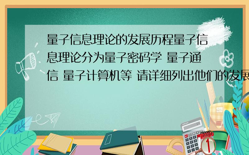 量子信息理论的发展历程量子信息理论分为量子密码学 量子通信 量子计算机等 请详细列出他们的发展历程与相关事件 要有确定年份