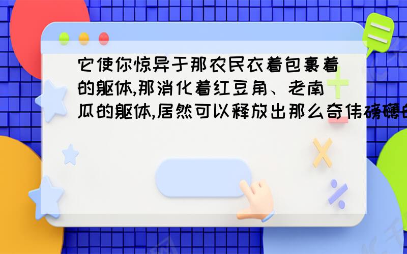 它使你惊异于那农民衣着包裹着的躯体,那消化着红豆角、老南瓜的躯体,居然可以释放出那么奇伟磅礴的能量!改为反问句