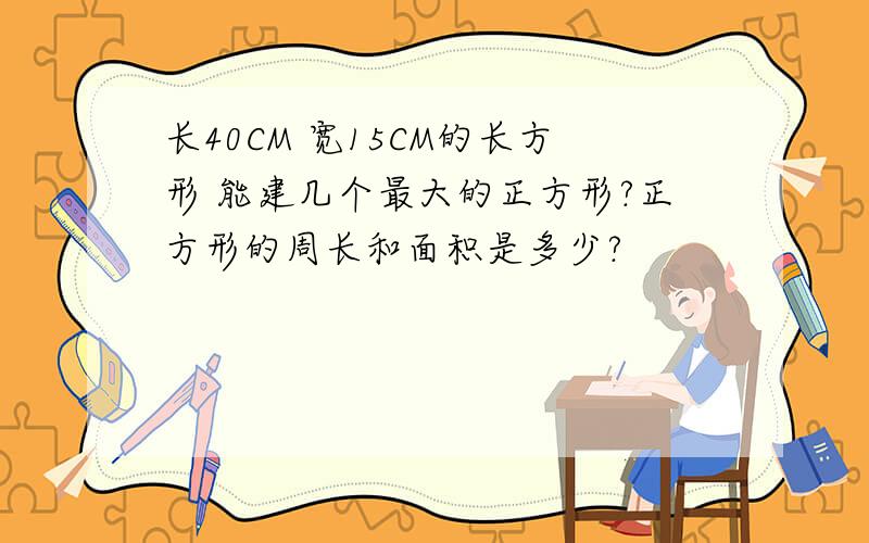 长40CM 宽15CM的长方形 能建几个最大的正方形?正方形的周长和面积是多少?