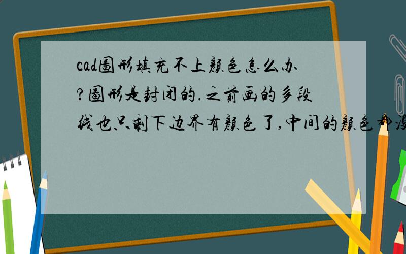 cad图形填充不上颜色怎么办?图形是封闭的.之前画的多段线也只剩下边界有颜色了,中间的颜色都没了!