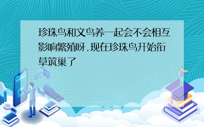 珍珠鸟和文鸟养一起会不会相互影响繁殖呀.现在珍珠鸟开始衔草筑巢了