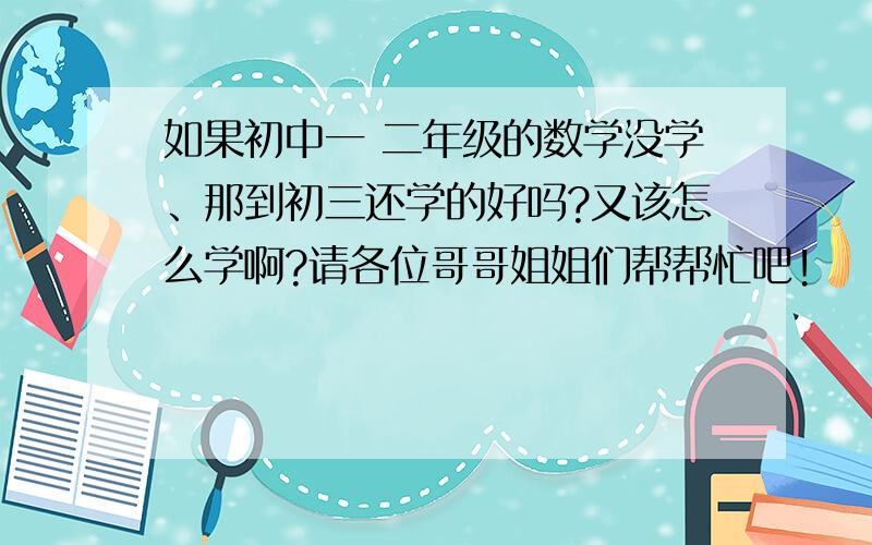 如果初中一 二年级的数学没学、那到初三还学的好吗?又该怎么学啊?请各位哥哥姐姐们帮帮忙吧!