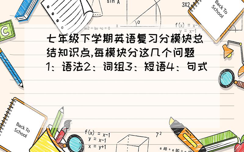 七年级下学期英语复习分模块总结知识点,每模块分这几个问题1：语法2：词组3：短语4：句式