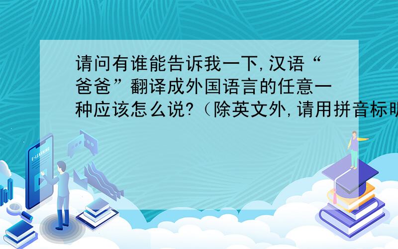 请问有谁能告诉我一下,汉语“爸爸”翻译成外国语言的任意一种应该怎么说?（除英文外,请用拼音标明）