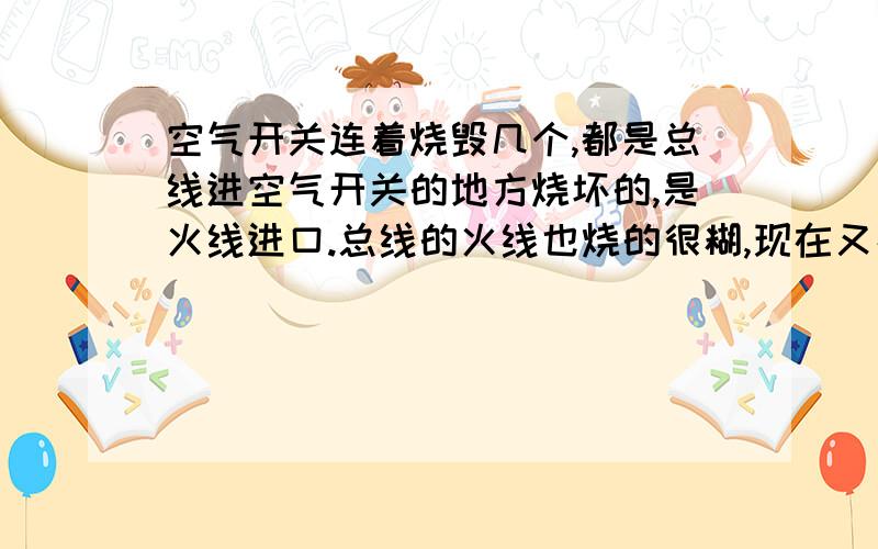 空气开关连着烧毁几个,都是总线进空气开关的地方烧坏的,是火线进口.总线的火线也烧的很糊,现在又换了个空气开关,怎么一开就跳闸.别的电器开着不会出现这个现象.以前的时候开会空调就