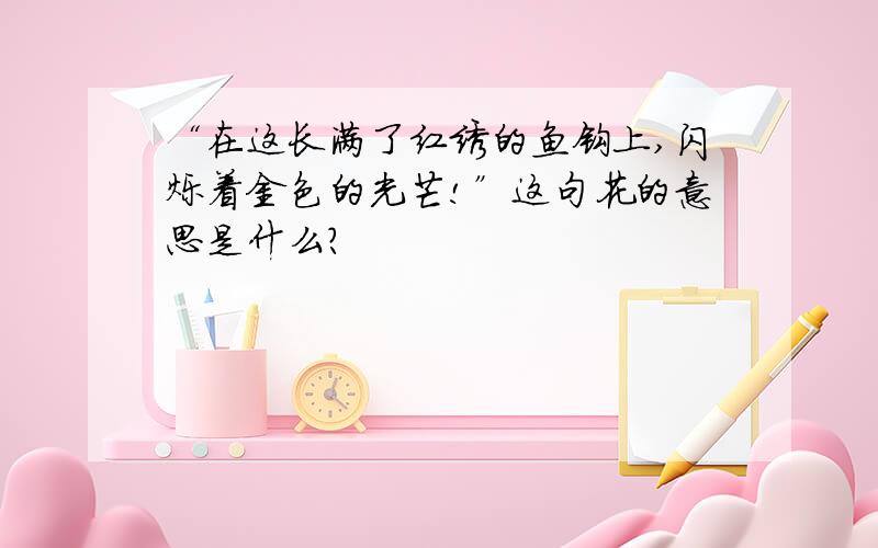 “在这长满了红绣的鱼钩上,闪烁着金色的光芒!”这句花的意思是什么?