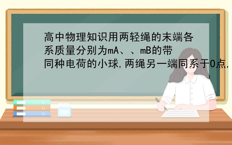 高中物理知识用两轻绳的末端各系质量分别为mA、、mB的带同种电荷的小球,两绳另一端同系于O点,如图所示,绳长分别为LA、、LB,且mB=2mA,LA=2LB,平衡后绳与竖直方向夹角分别为 、β．关于两夹角