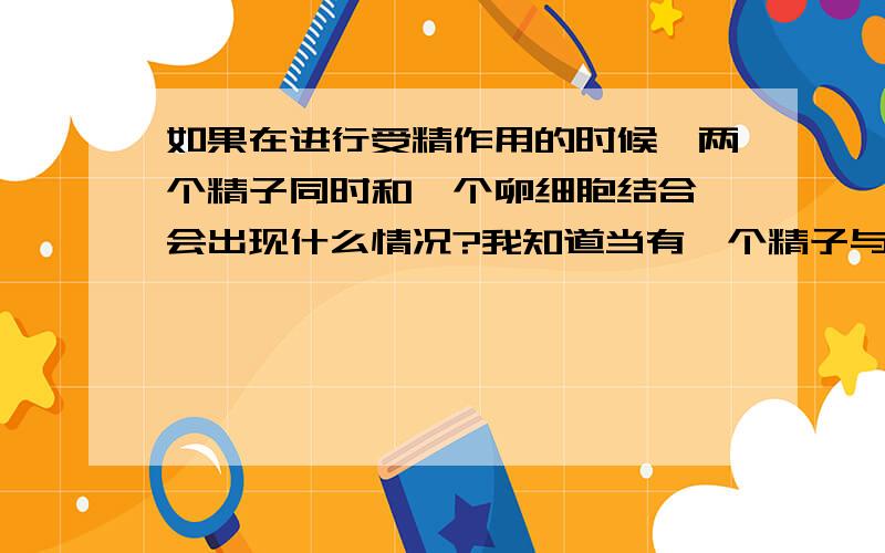 如果在进行受精作用的时候,两个精子同时和一个卵细胞结合,会出现什么情况?我知道当有一个精子与卵细胞结合后，卵细胞的细胞膜改变，阻止其他精子进入。但两个精子同时进入呢？感谢9