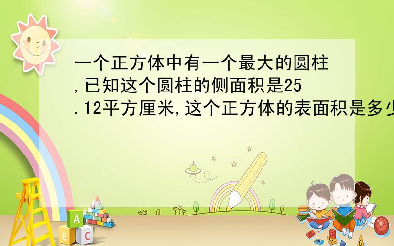 一个正方体中有一个最大的圆柱,已知这个圆柱的侧面积是25.12平方厘米,这个正方体的表面积是多少?