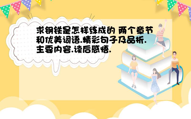 求钢铁是怎样练成的 两个章节和优美词语.精彩句子及品析.主要内容.读后感悟.