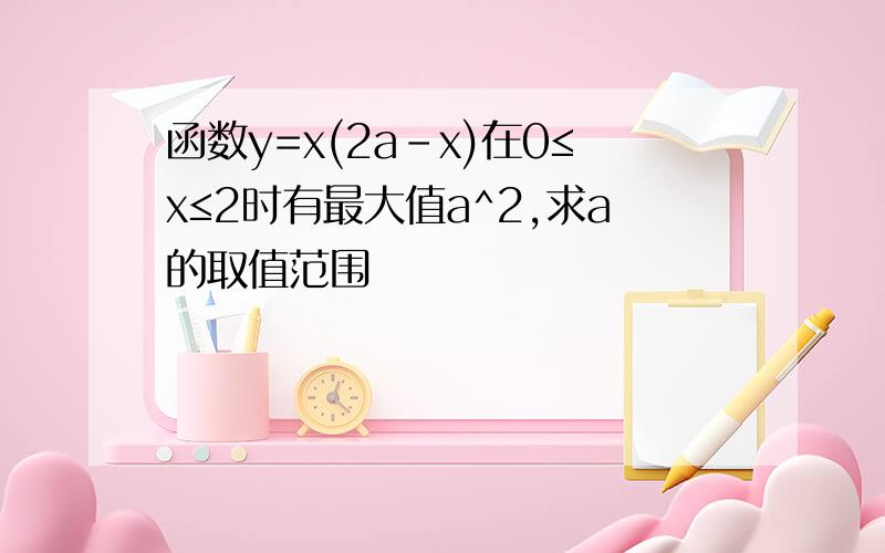 函数y=x(2a-x)在0≤x≤2时有最大值a^2,求a的取值范围