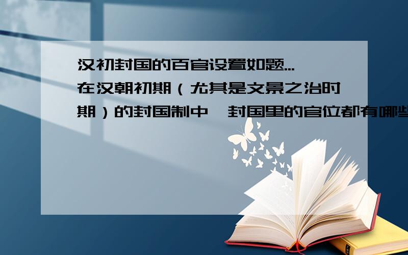 汉初封国的百官设置如题...在汉朝初期（尤其是文景之治时期）的封国制中,封国里的官位都有哪些?现在只记得有相国.咳咳，既然大家给我的答案都是三公九卿，那么我想问，封国的官位和