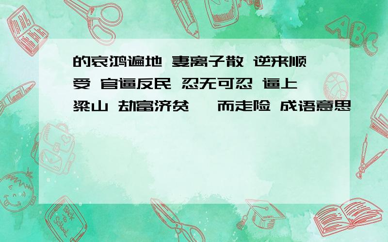 的哀鸿遍地 妻离子散 逆来顺受 官逼反民 忍无可忍 逼上粱山 劫富济贫 珽而走险 成语意思