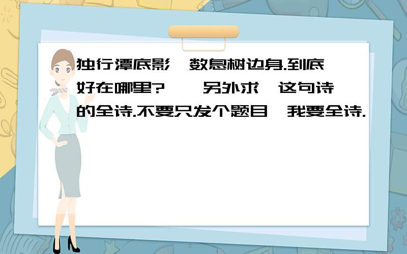 独行潭底影,数息树边身.到底好在哪里?……另外求,这句诗的全诗.不要只发个题目,我要全诗.