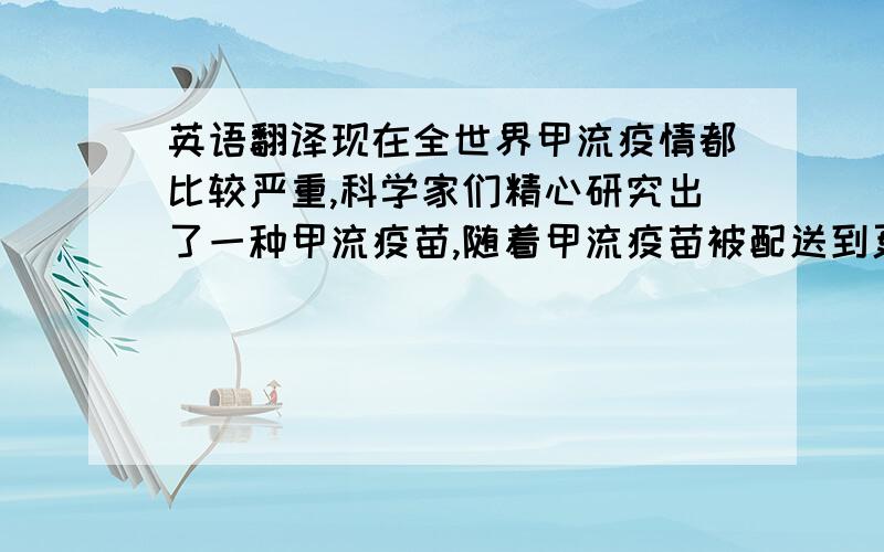 英语翻译现在全世界甲流疫情都比较严重,科学家们精心研究出了一种甲流疫苗,随着甲流疫苗被配送到更多的城市,更多的人得到了救治.世界在发展,科技也在发展.