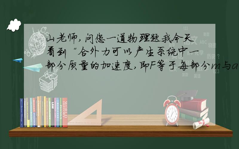 山老师,问您一道物理题我今天看到“合外力可以产生系统中一部分质量的加速度,即F等于每部分m与a成绩的矢量和”这个概念 就自己分析了一个情景 一个斜面静止在粗糙的水平地面上,斜面