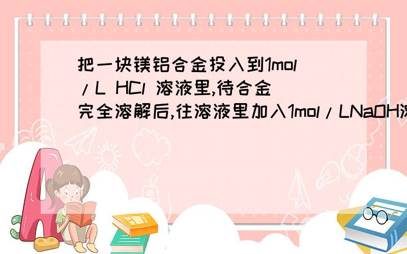 把一块镁铝合金投入到1mol/L HCl 溶液里,待合金完全溶解后,往溶液里加入1mol/LNaOH溶液求n(Mg)/n(Al)=2时,a1/a2的值：_____________这个问题的图是D