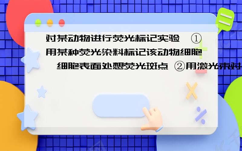 对某动物进行荧光标记实验,①用某种荧光染料标记该动物细胞,细胞表面处想荧光斑点 ②用激光束对某动物进行荧光标记实验,如下示意图所示,其基本过程：①用某种荧光染料标记该动物细