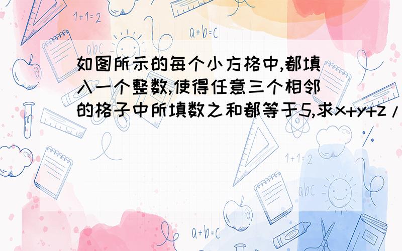 如图所示的每个小方格中,都填入一个整数,使得任意三个相邻的格子中所填数之和都等于5,求x+y+z/xyz的值z（）（）9（）（）（）x（）（）（）2（）（）（）（）y 要详细的解题方法