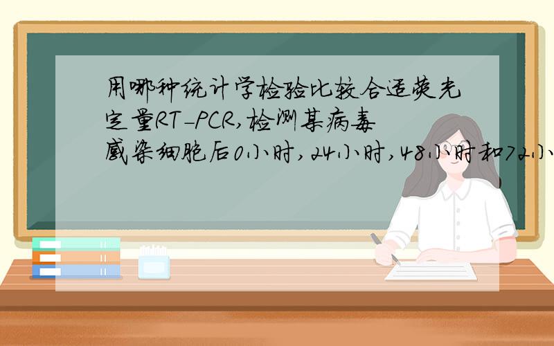 用哪种统计学检验比较合适荧光定量RT-PCR,检测某病毒感染细胞后0小时,24小时,48小时和72小时的某基因的CT值,设内参,设了阴性对照,检测了同样条件24小时的CT值应该用CT值做统计学检验还是F值