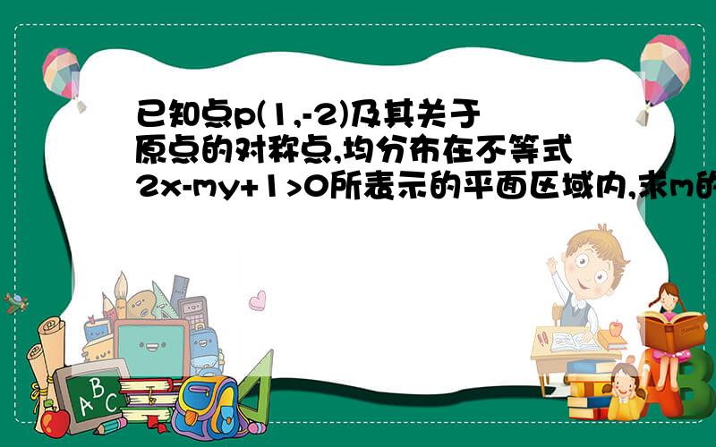 已知点p(1,-2)及其关于原点的对称点,均分布在不等式2x-my+1>0所表示的平面区域内,求m的取值范围.