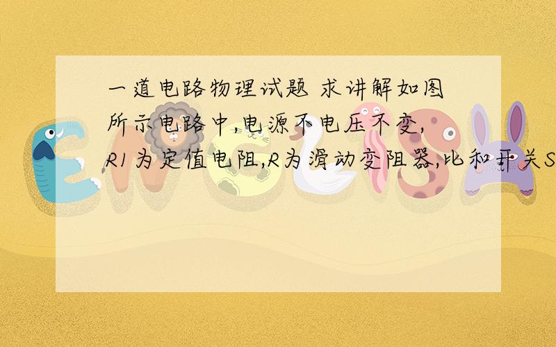 一道电路物理试题 求讲解如图所示电路中,电源不电压不变,R1为定值电阻,R为滑动变阻器,比和开关S,当滑动变阻器的滑片P向左移动时,（嘿,别的选项就不打了,为什么不对吧?）A.电压表和电流