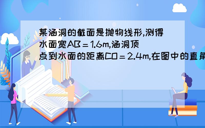 某涵洞的截面是抛物线形,测得水面宽AB＝1.6m,涵洞顶点到水面的距离CO＝2.4m,在图中的直角坐标系中,涵洞截面所在的抛物线的函数表达式为?