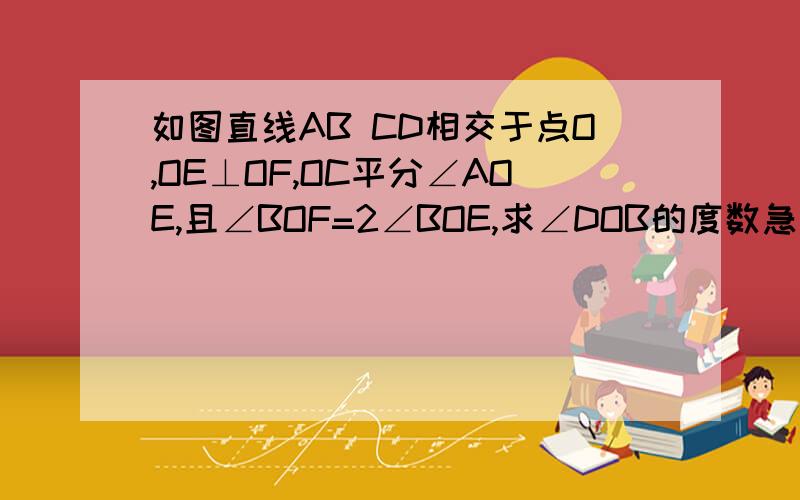 如图直线AB CD相交于点O,OE⊥OF,OC平分∠AOE,且∠BOF=2∠BOE,求∠DOB的度数急急急急急急急!