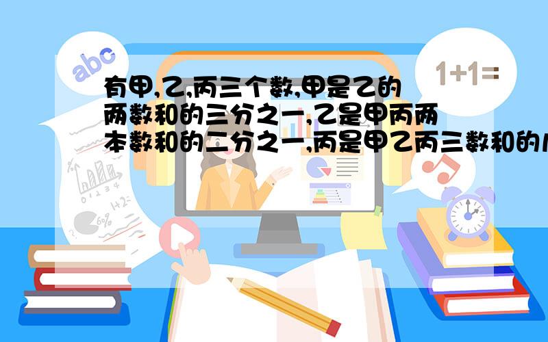 有甲,乙,丙三个数,甲是乙的两数和的三分之一,乙是甲丙两本数和的二分之一,丙是甲乙丙三数和的几分之几?甲比乙多三分之一,乙比甲少几分之几?水结成冰时,体积增加十一分之十,冰化成水时