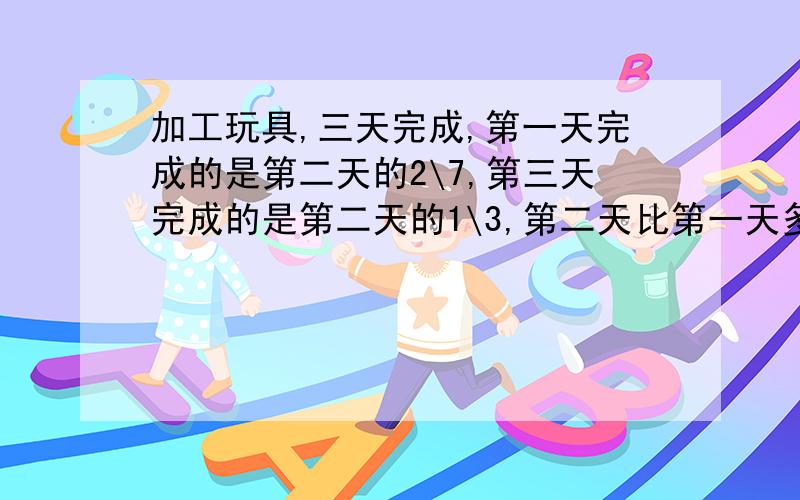 加工玩具,三天完成,第一天完成的是第二天的2\7,第三天完成的是第二天的1\3,第二天比第一天多做1000个要有算式