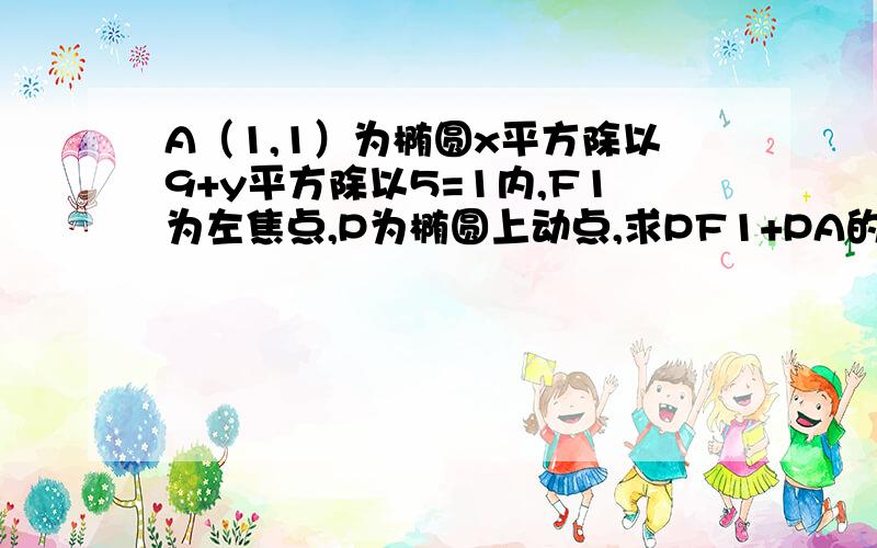 A（1,1）为椭圆x平方除以9+y平方除以5=1内,F1为左焦点,P为椭圆上动点,求PF1+PA的最大值和最小值.数形结合