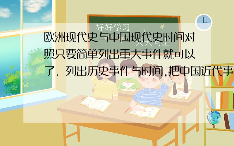 欧洲现代史与中国现代史时间对照只要简单列出重大事件就可以了．列出历史事件与时间,把中国近代事件与欧洲同时期的放在一起.比如:乾隆年间英国殖民扩张,美国干什么等等.列一张表.能