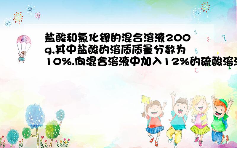 盐酸和氯化钡的混合溶液200g,其中盐酸的溶质质量分数为10%.向混合溶液中加入12%的硫酸溶液100g恰好完全反应.（1）生成沉淀的质量是多少克?（2）反应后所得溶液中盐酸的质量分数.