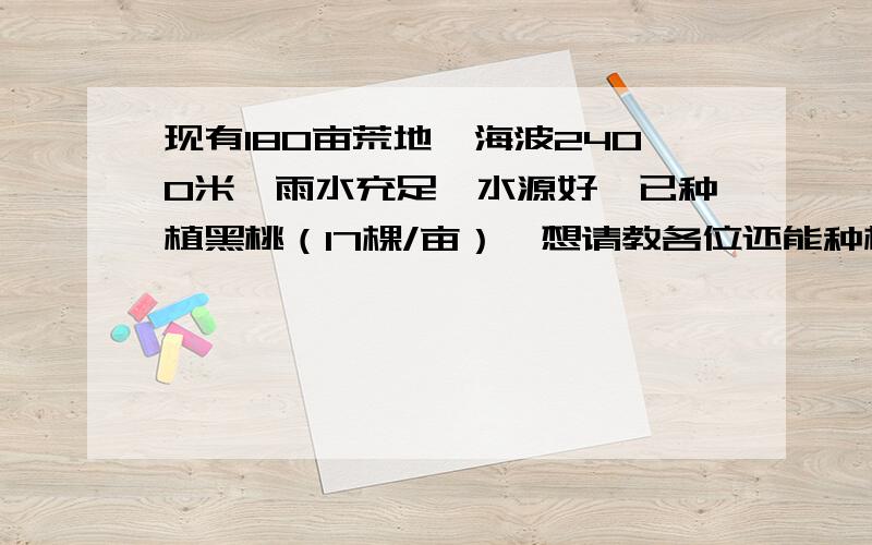 现有180亩荒地,海波2400米,雨水充足,水源好,已种植黑桃（17棵/亩）,想请教各位还能种植什么作物啊.