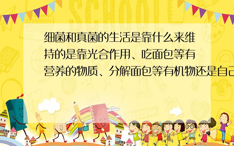 细菌和真菌的生活是靠什么来维持的是靠光合作用、吃面包等有营养的物质、分解面包等有机物还是自己制造营养物质?