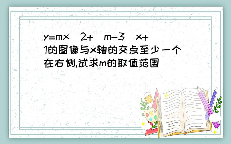 y=mx^2+(m-3)x+1的图像与x轴的交点至少一个在右侧,试求m的取值范围