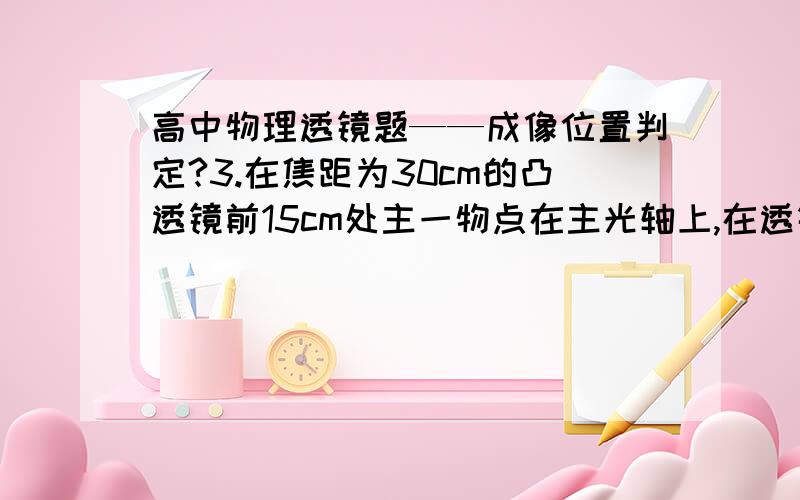 高中物理透镜题——成像位置判定?3.在焦距为30cm的凸透镜前15cm处主一物点在主光轴上,在透镜后a=15cm处放一平面镜垂直于主光轴,试求像的位置?在透镜的左方60 cm处 我觉得题目应该成“透镜