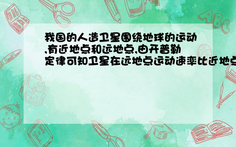 我国的人造卫星围绕地球的运动,有近地点和远地点,由开普勒定律可知卫星在远地点运动速率比近地点运动的速率小,如果近地点距地心距离为R1,远地点距地心距离为R2,则该卫星在远地点运动