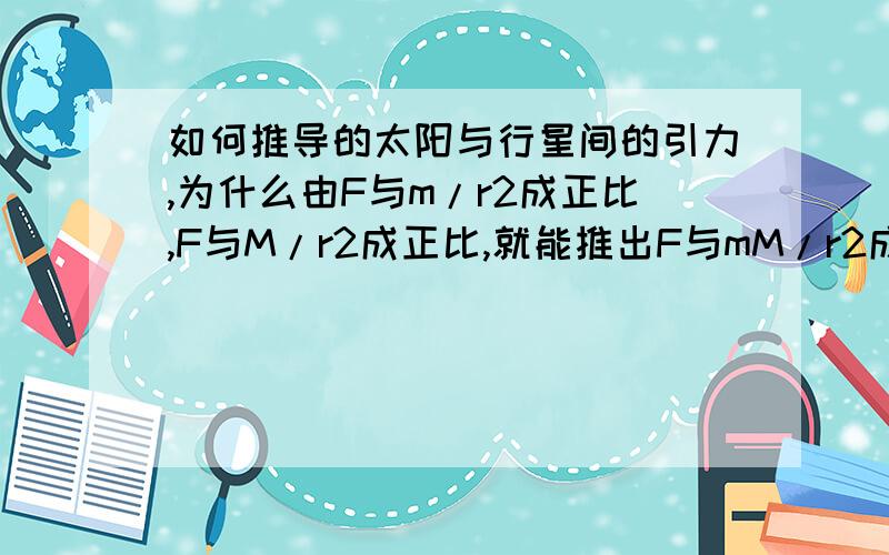 如何推导的太阳与行星间的引力,为什么由F与m/r2成正比,F与M/r2成正比,就能推出F与mM/r2成正