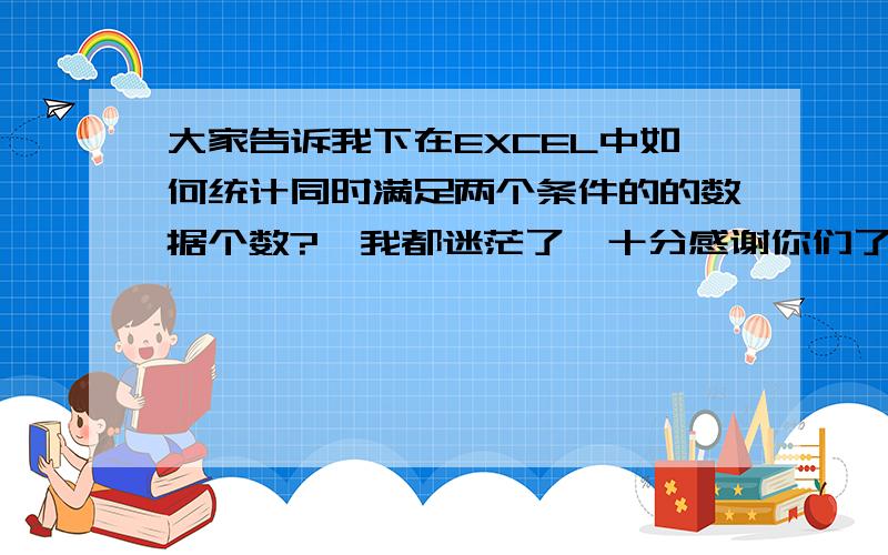 大家告诉我下在EXCEL中如何统计同时满足两个条件的的数据个数?　我都迷茫了,十分感谢你们了