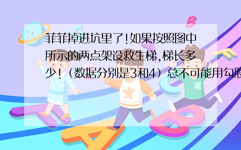 菲菲掉进坑里了!如果按照图中所示的两点架设救生梯,梯长多少!（数据分别是3和4）总不可能用勾股定理吧虽然我觉得是 5但是不可能是勾股定理吧。