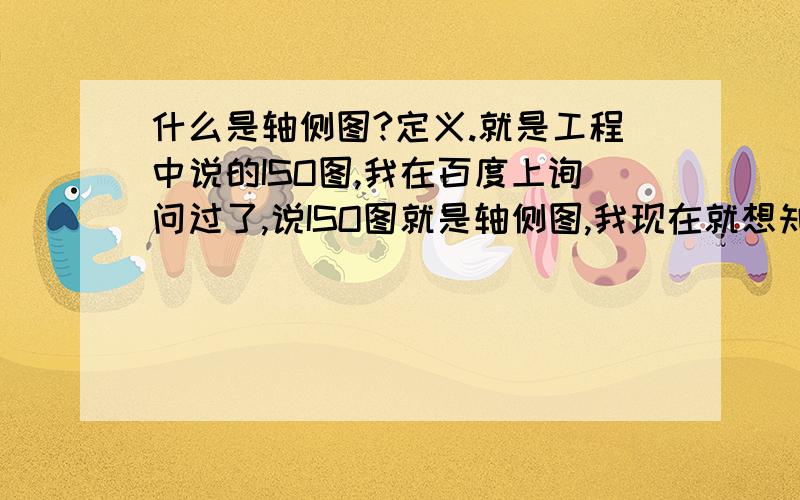 什么是轴侧图?定义.就是工程中说的ISO图,我在百度上询问过了,说ISO图就是轴侧图,我现在就想知道它的定义,不需要画法.