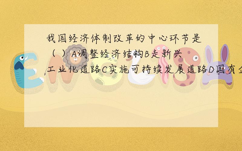 我国经济体制改革的中心环节是（ ）A调整经济结构B走新兴工业化道路C实施可持续发展道路D国有企业改革