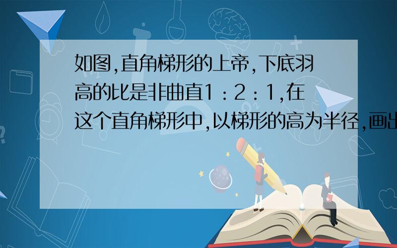 如图,直角梯形的上帝,下底羽高的比是非曲直1：2：1,在这个直角梯形中,以梯形的高为半径,画出两个四分之一圆,阴影乙的面积比阴影甲的面积大1.4平方厘米,直角梯形的面积是（