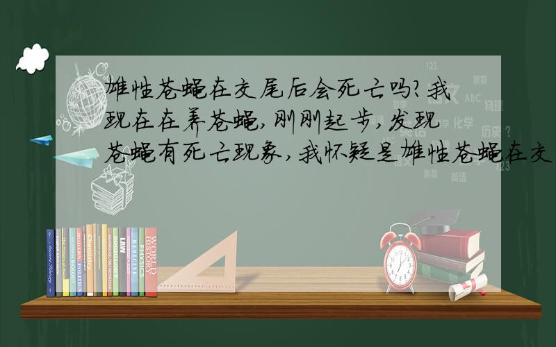 雄性苍蝇在交尾后会死亡吗?我现在在养苍蝇,刚刚起步,发现苍蝇有死亡现象,我怀疑是雄性苍蝇在交尾后会死亡,再有,我进了5万个种蝇茧,现在先前出来的苍蝇已经开始交尾产卵了,可是还有很