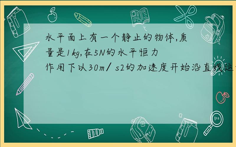 水平面上有一个静止的物体,质量是1kg,在5N的水平恒力作用下以30m∕s2的加速度开始沿直线运动,运动一段时间后,撤去水平恒力,物体开始做减速直线运动,求物体做减速运动时的加速度大小.